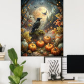Raven Wall Art Herbst - Mystischer Vollmondwald Poster (Heimbüro)