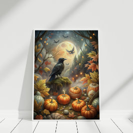 Raven Wall Art Herbst - Mystischer Vollmondwald Poster