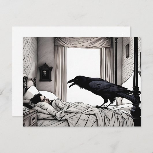 Raven Watching Sleeping Pop Postkarte (Vorne/Hinten)