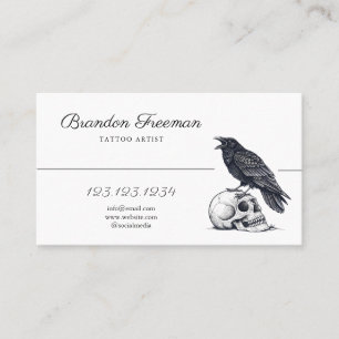 Raven White & Black on Skull Monochrome Tattoo Visitenkarte