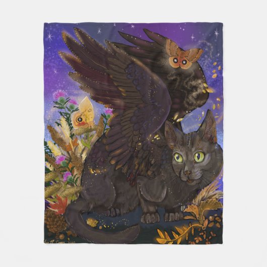 Raven Winged Autumn Magic Cat Fleecedecke (Vorderseite)