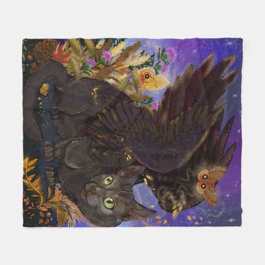 Raven Winged Autumn Magic Cat Fleecedecke (Vorderseite (Horizontal))