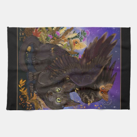 Raven Winged Autumn Magic Cat Geschirrtuch (Horizontal)