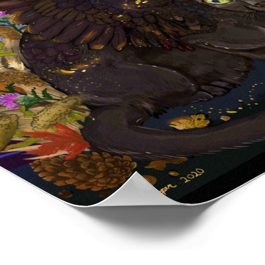 Raven Winged Autumn Magic Cat Poster (Ecke)