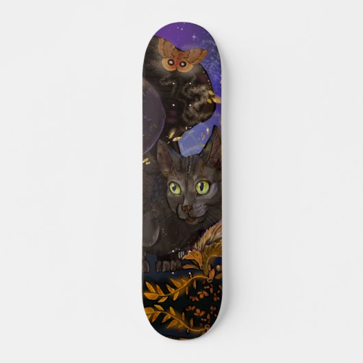 Raven Winged Autumn Magic Cat Skateboard (Vorne)