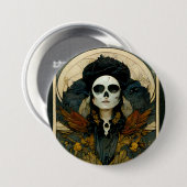 Raven Witch Fantasy Horror Goth Gothic Button (Vorne & Hinten)