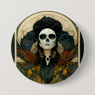 Raven Witch Fantasy Horror Goth Gothic Button