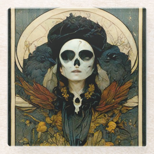 Raven Witch Fantasy Horror Goth Gothic Glasuntersetzer (Vorderseite)
