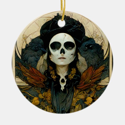 Raven Witch Fantasy Horror Goth Gothic Keramik Ornament (Vorne)