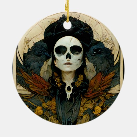 Raven Witch Fantasy Horror Goth Gothic Keramik Ornament (Hinten)