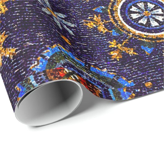RAVENNA BYZANTINE MOSAICS, STERNE, BLAUE STARRY NI GESCHENKPAPIER (Rolleneckpunkt)