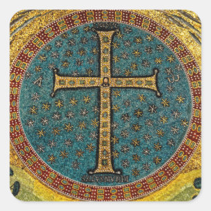 Ravenna-Mosaik-Kreuz Quadratischer Aufkleber