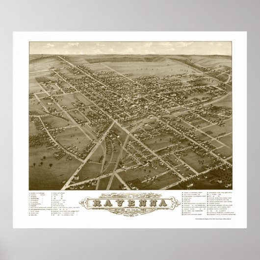Ravenna, OH Panoramakarte - 1882 Poster (Vorne)