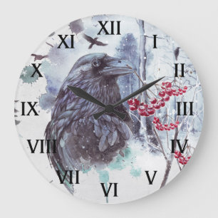 Ravens Abstrakt Watercolor Winterlandschaft   Große Wanduhr