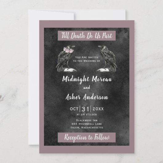 Ravens Birds bis Tod tun uns Teil Schwarz Lila Einladung (Vorderseite)