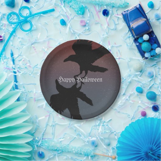 Ravens Birds Night Starry Sky Grunge Pappteller (Party)