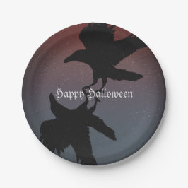 Ravens Birds Night Starry Sky Grunge Pappteller