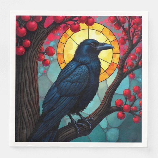 Ravens-Crows-Glass Cherry Tree Serviette (Vorderseite)