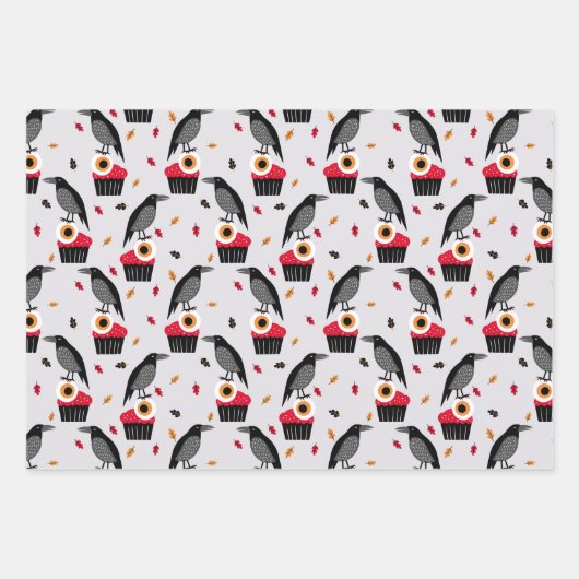 Ravens, Eyeballs Cupcake Design perfekt Halloween Geschenkpapier Set (Vorderseite)