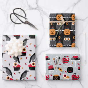 Ravens, Eyeballs Cupcake Design perfekt Halloween Geschenkpapier Set