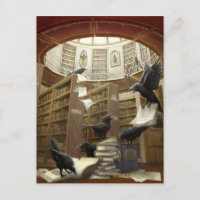 Ravens in der Bibliothek Postcard