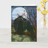 Raven's Moon Black Cat Crow Goth Fantasy Art Card Karte (Gelbe Blume)