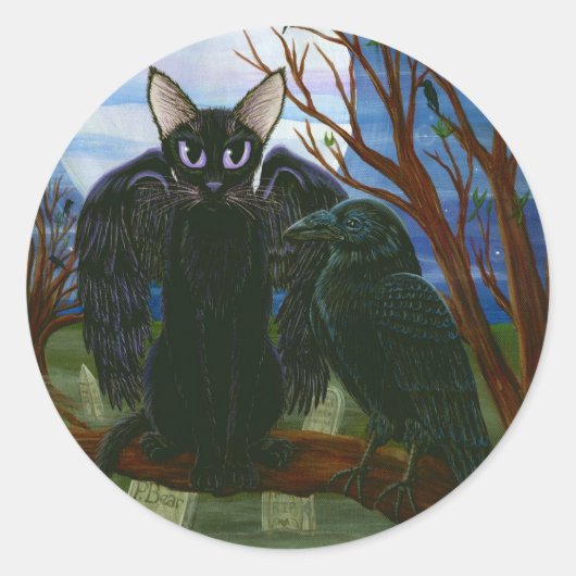 Raven's Moon Black Cat Crow Gothic Fantasy Sticker (Vorderseite)