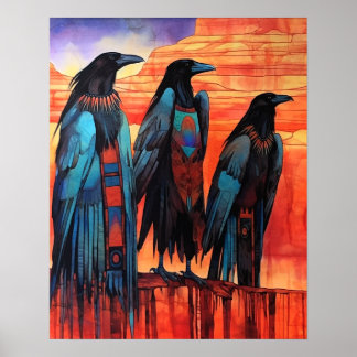 Ravens Navajo Wüste Native Art Style #NR116 Poster
