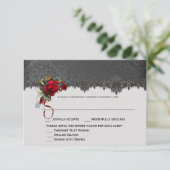 Ravens Rote Rosen Grau Black Damask UAWG RSVP Karte (Stehend Vorderseite)