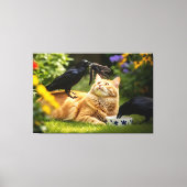 Ravens spielen mit Katzen-Federn Leinwanddruck (Vorderseite)