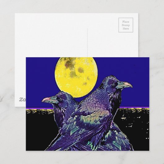 Ravens Spooky Moon @ by Sharles Postkarte (Vorne/Hinten)