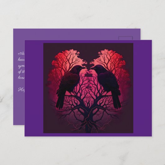Ravens und Baum in Herzform Postkarte (Vorne/Hinten)