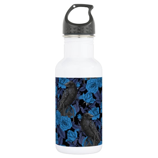 Ravens und blaue Rose Edelstahlflasche (Vorderseite)
