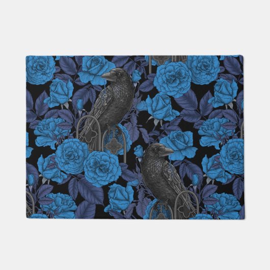 Ravens und blaue Rose Fußmatte (Vorderseite)