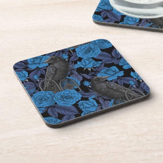Ravens und blaue Rose Getränkeuntersetzer (Linke Seite)