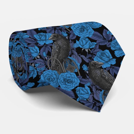 Ravens und blaue Rose Krawatte (Gerollt)