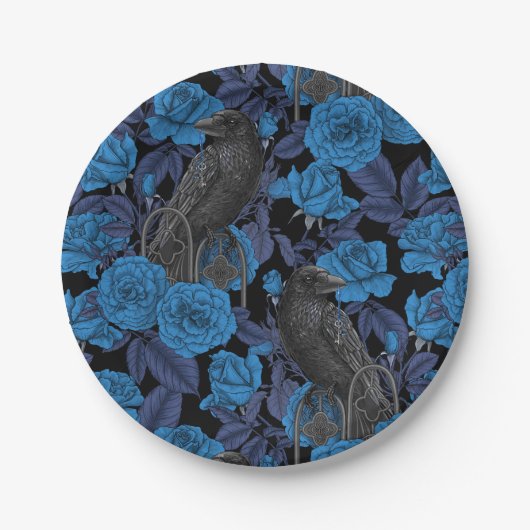 Ravens und blaue Rose Pappteller (Vorderseite)
