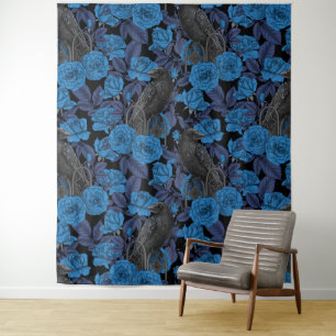 Ravens und blaue Rose Wandteppich