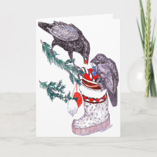 Ravens und Mukluk Alaska Wildlife Christmas Card Feiertagskarte