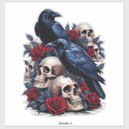 Ravens und Rose: Gotisches Schädeldesign Aufkleber