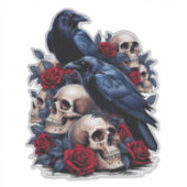 Ravens und Rose: Gotisches Schädeldesign Aufkleber (Vorderseite)