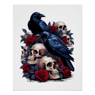 Ravens und Rose: Gotisches Schädeldesign Poster