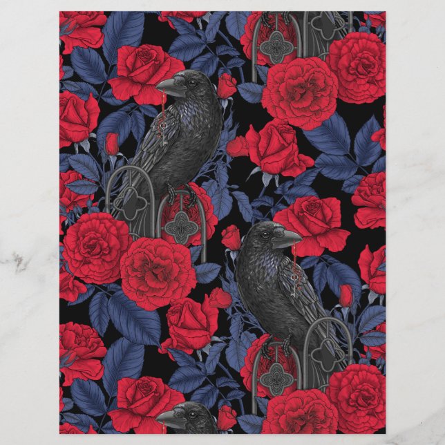 Ravens und Rose mit dunkelblauen Blätter (Vorderseite)