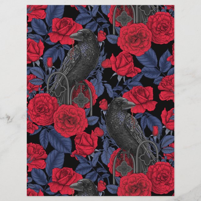 Ravens und Rose mit dunkelblauen Blätter (Vorderseite)