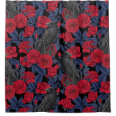 Ravens und Rose mit dunkelblauen Blätter Duschvorhang (Vorderseite)