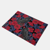 Ravens und Rose mit dunkelblauen Blätter Fußmatte (Schrägansicht)