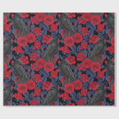 Ravens und Rose mit dunkelblauen Blätter Geschenkpapier (Flach)