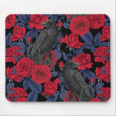Ravens und Rose mit dunkelblauen Blätter Mousepad (Vorne)