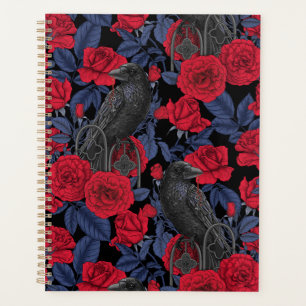 Ravens und Rose mit dunkelblauen Blätter Planer