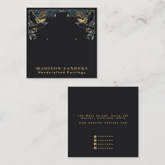 Ravens Witchy Stud Earring Display Quadratische Visitenkarte (Vorne/Hinten)